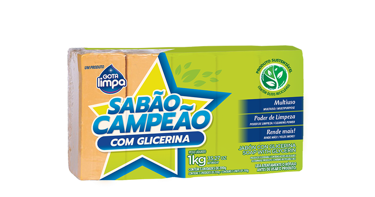 Sabão Campeão - Multiuso com Glicerina e Alto Poder de Limpeza | Gota Limpa